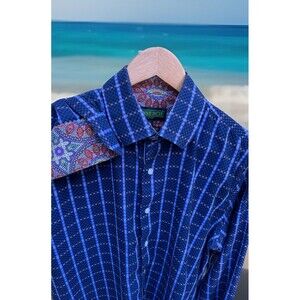 INSERCH ICON Flip Cuff Geometric Check Shirt LS Button Jacquard Cotton Men Large